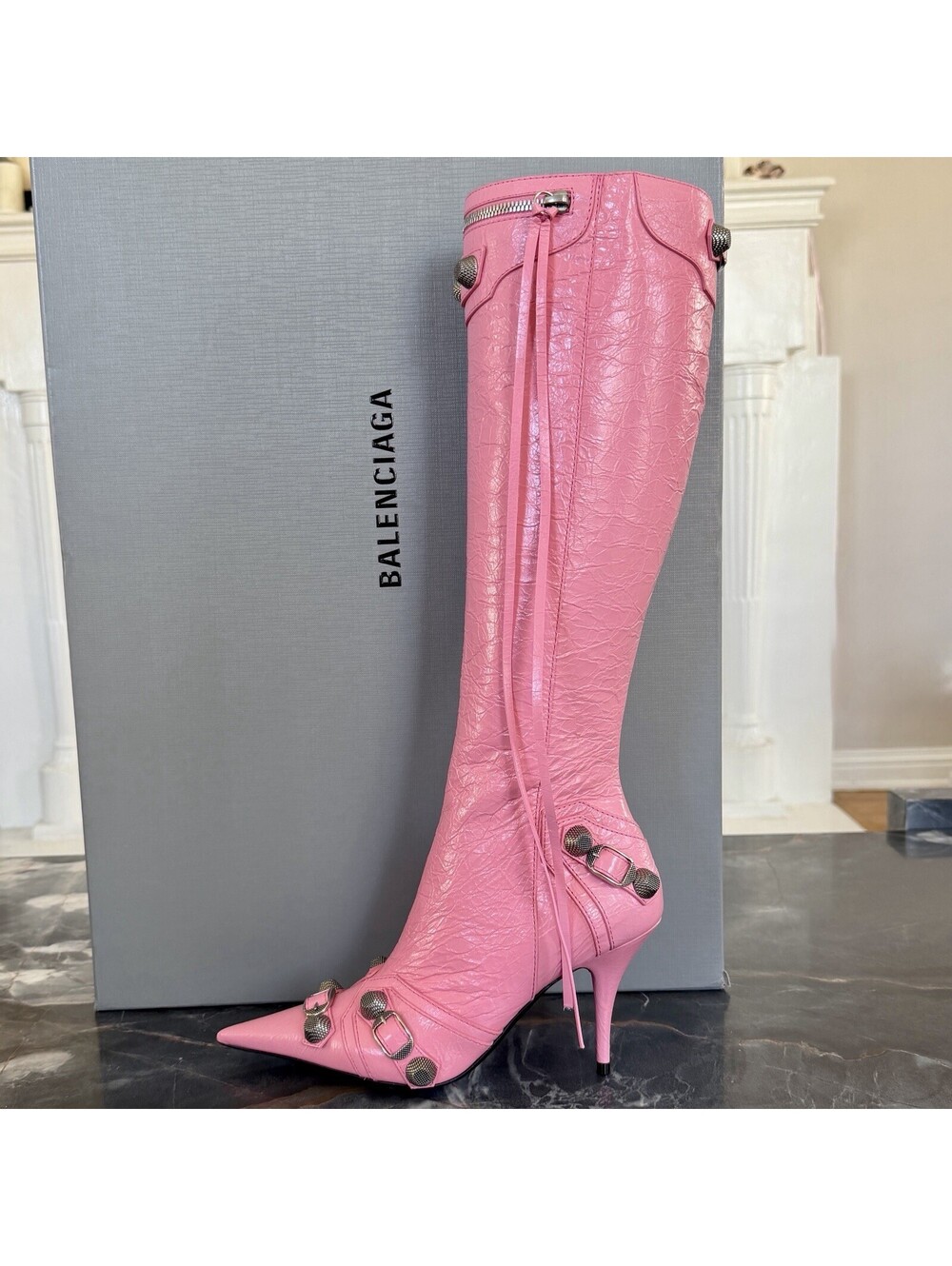 NIB $2600 Balenciaga Le Cagole Leather Designer Boot knee Blush Pink 40/10